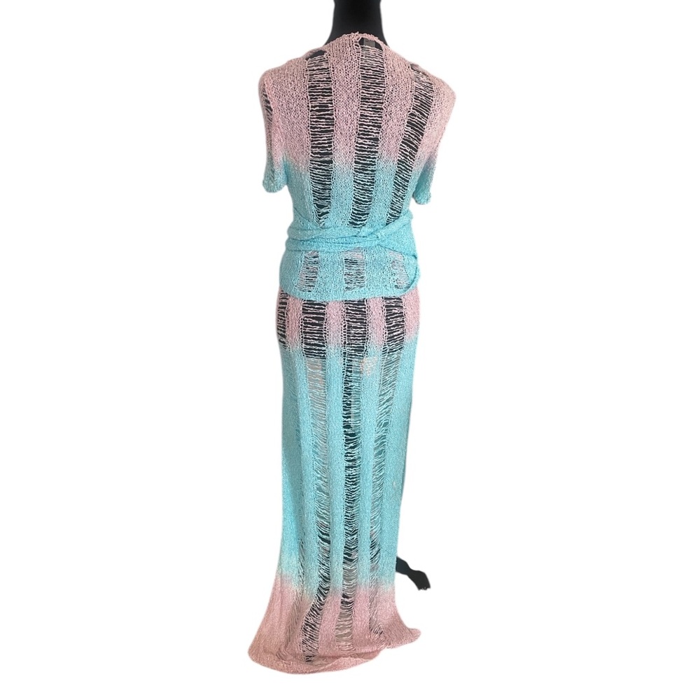 2 Piece Set Festival Crochet Knit Coverup Top Skirt Pink,Blue,knit,New - Picture 8 of 14